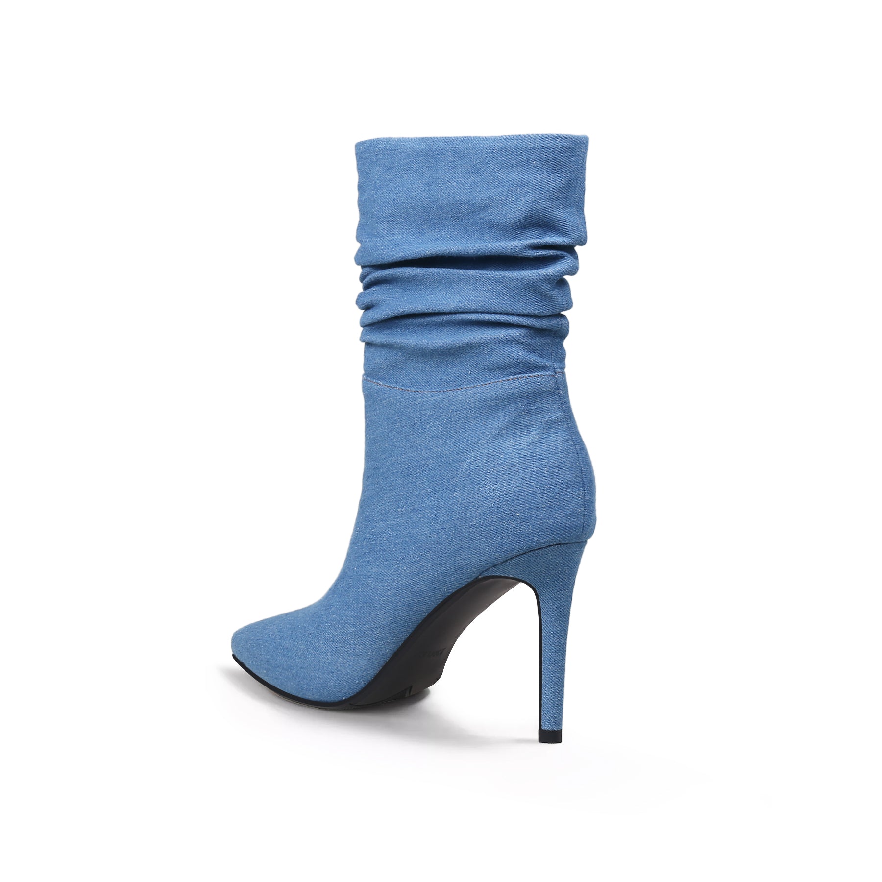 JADY ROSE | DENIM RUCHED ANKLE STILETTO BOOTS