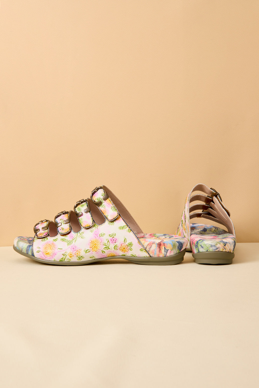 Soffia | Garden Bliss Floral Leather Footbed Sandals