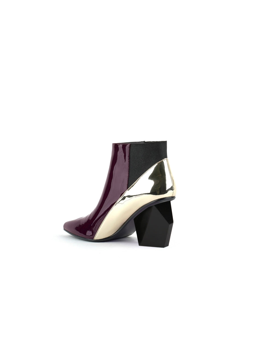 JadyRose | Claret Structural-Heel Contrast Patent Leather Ankle Boot