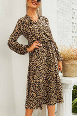 Chicindress Leopard Print V-neck Elegant Midi Dress