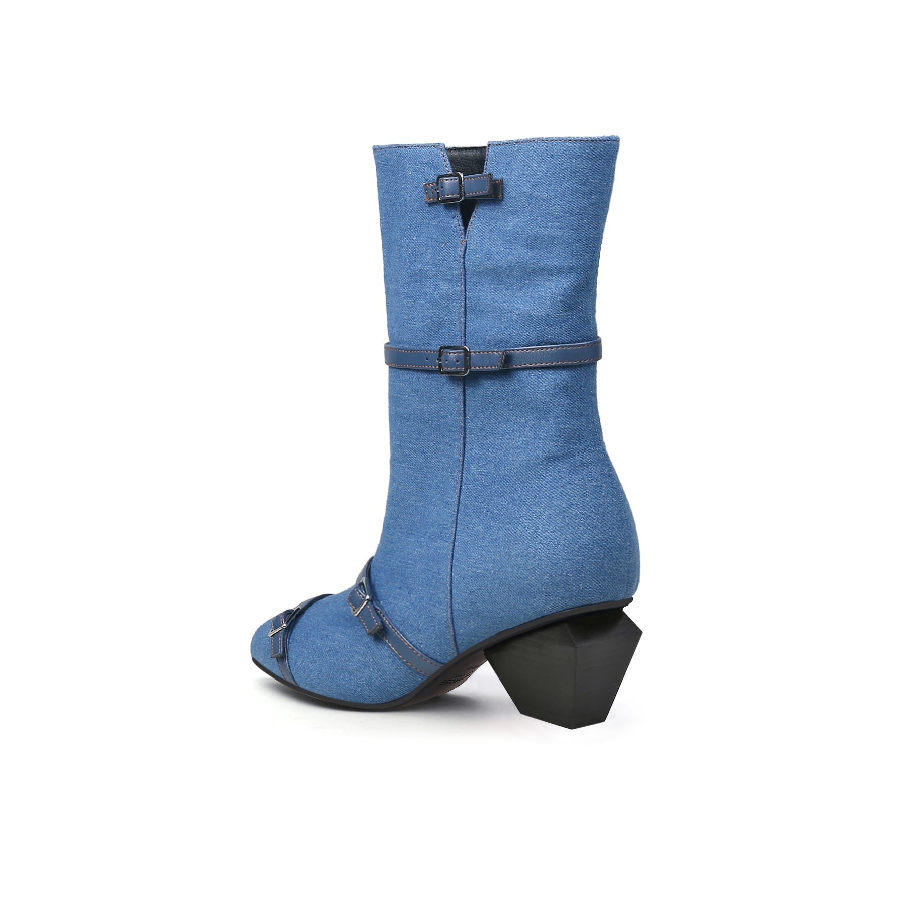 JADY ROSE | CROSS STRAPS DENIM MOTO BOOTS