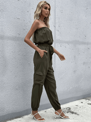 Parisa Strapless Satin Tie Waist Jumpsuit