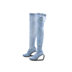 Jady Rose | Alfie Over-The-Knee Distressed Denim Boots