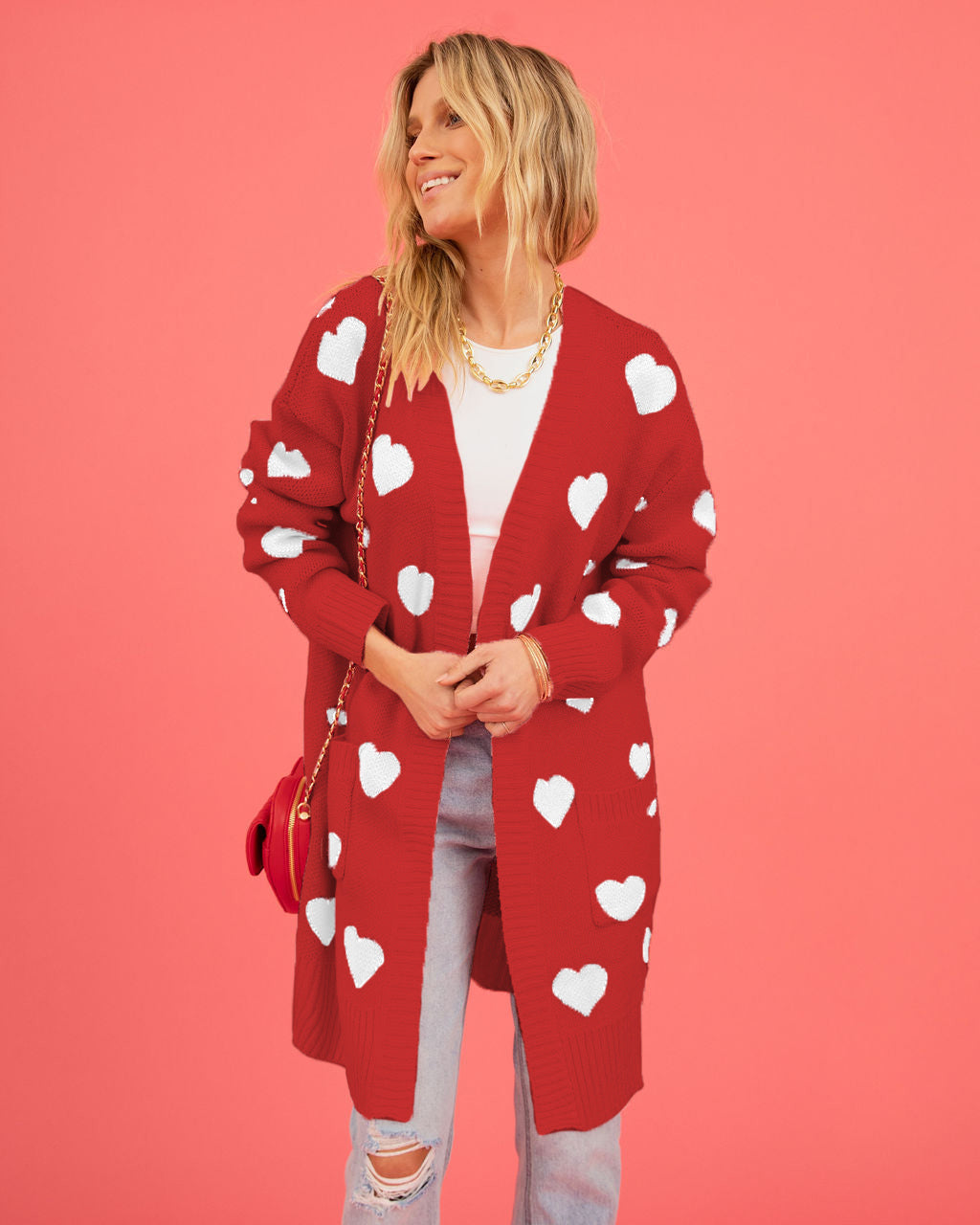 Listen To Your Heart Knit Open Front Cardigan - Red