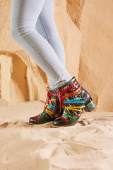 Soffia | Desert Express Floral Leather Combat Boots