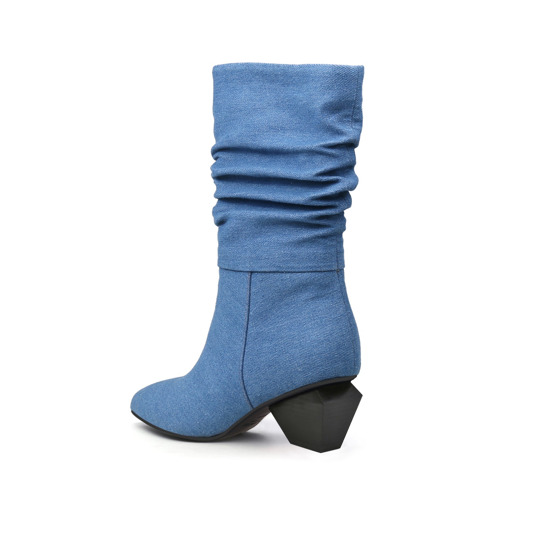 JADY ROSE | BLOCK HEEL DENIM RUCHED ANKLE BOOTS