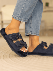 Smaibulun Ugg | Woolen Lined Double Strap Suede Sandal - Navy