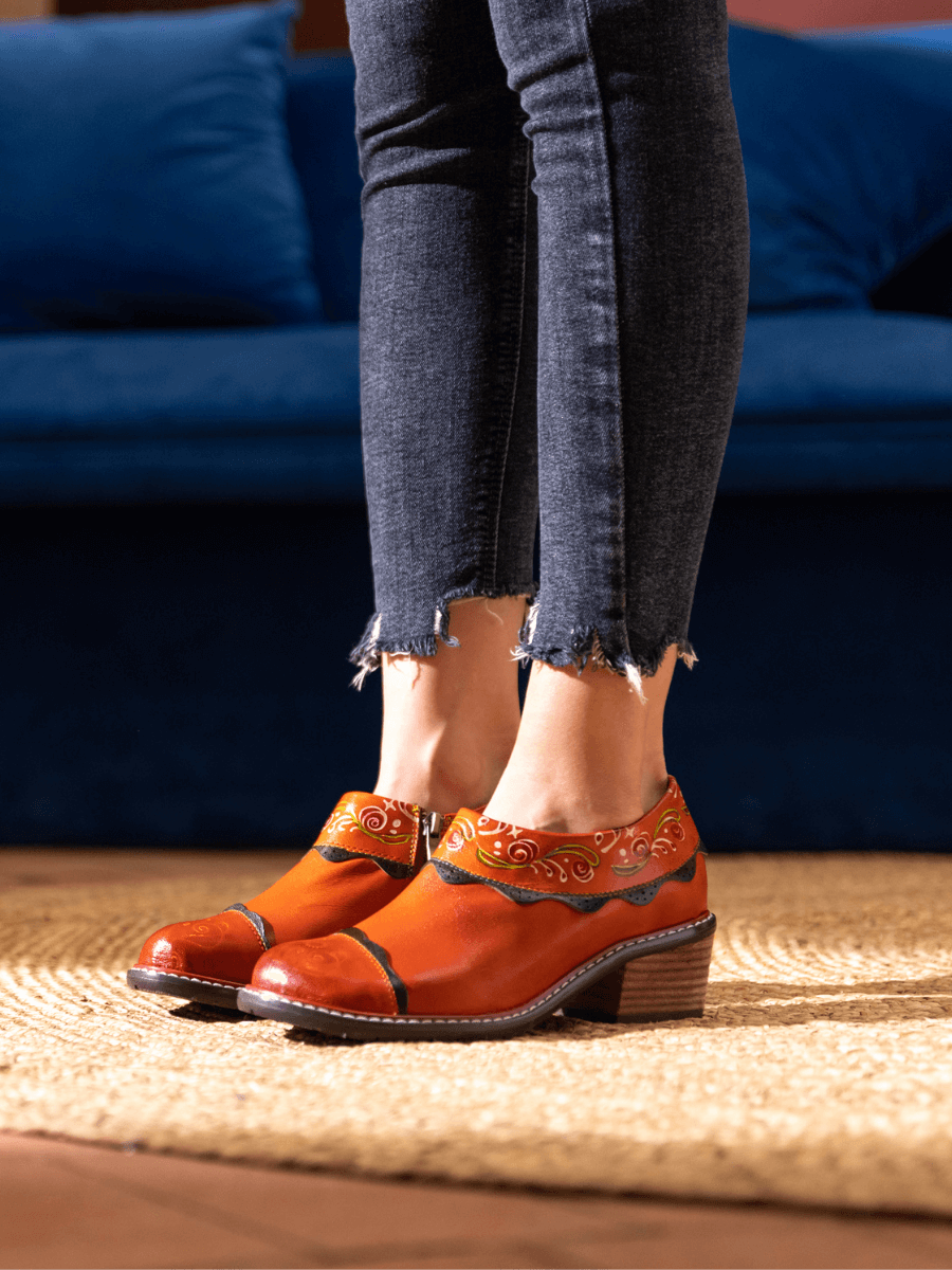 SOFFIA | LUMI FLORAL ANKLE WASHED LEATHER PUMP