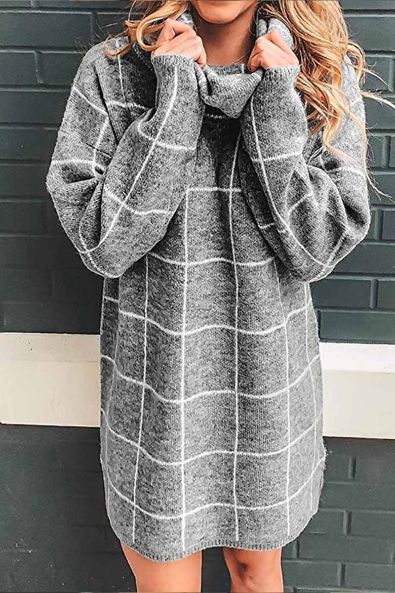 Chicindress High Collar Plaid Loose Mini Dress(3 Colors)