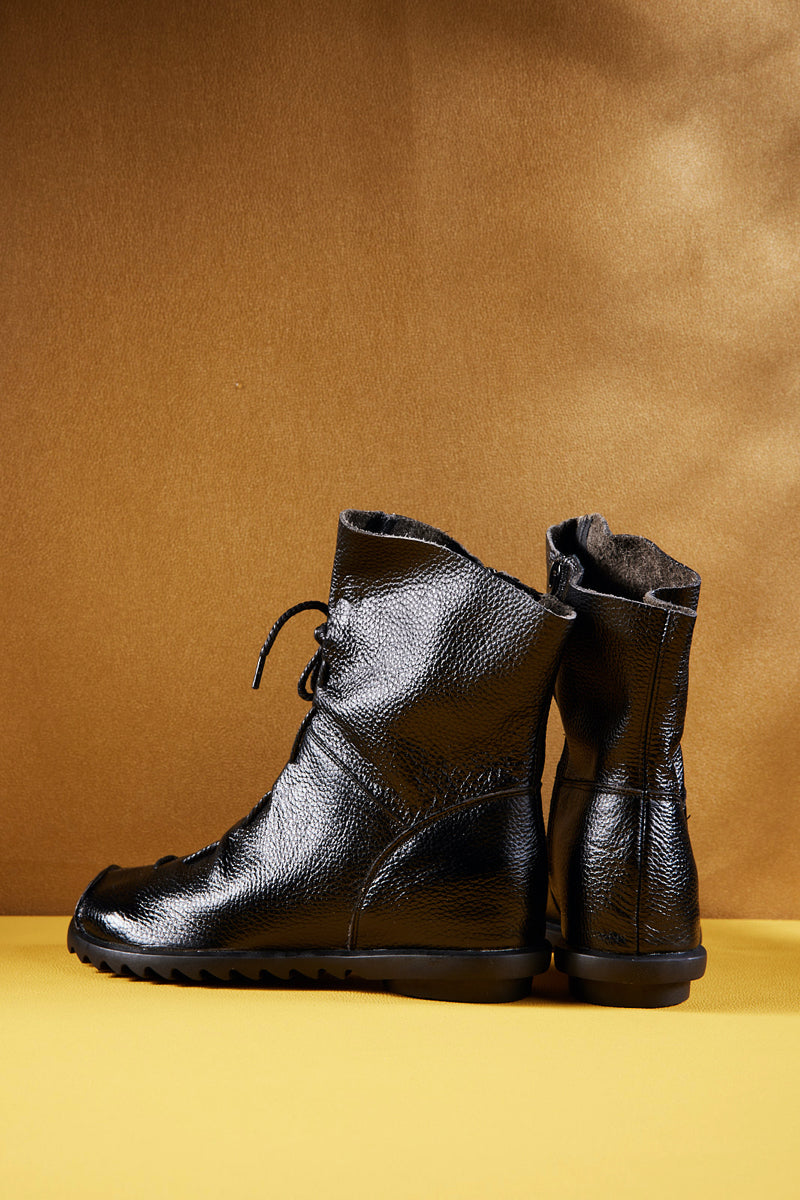 Rumour Has It | Liberty Leather Combat Boots - Black