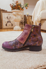 SOFFIA | ROSE GARDEN EMBOSSED LEATHER STRAP BOOT - PURPLE