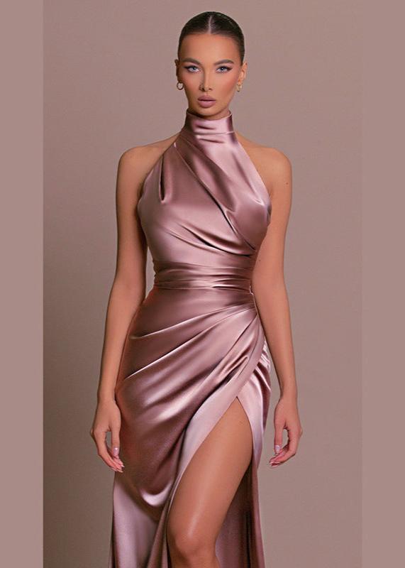 Graceful Halter Neck Satin Dress