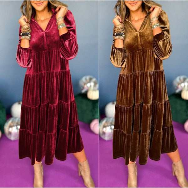 2024 New Sale 🎁🎄V Neck Velvet Dress