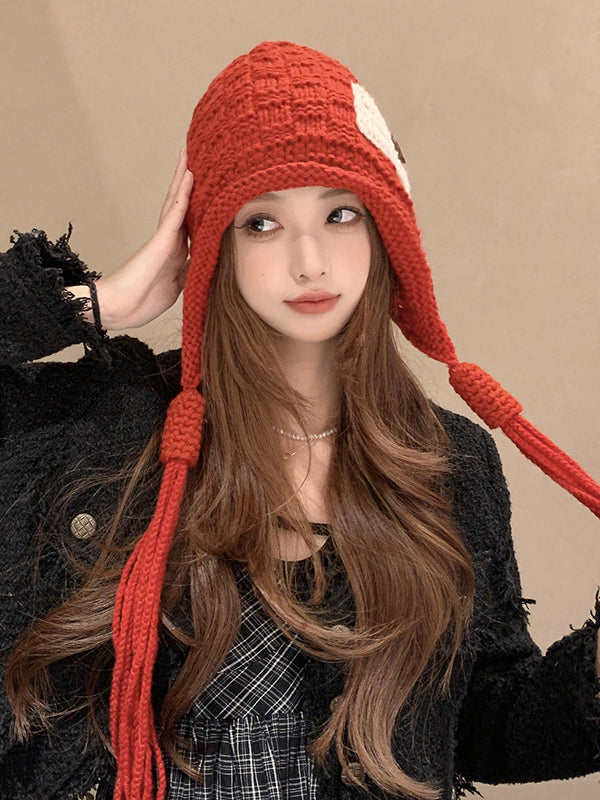 Contrast Color Solid Color Tasseled Knitted Hats