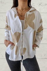 White Jacket with Brown Petals Print