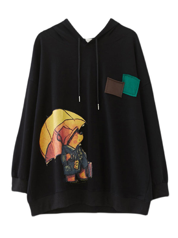 Original Cartoon Printed Drawstring Hoodies