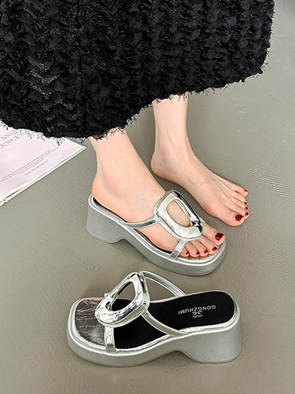 Hollow Split-Joint Square-Toe Slippers