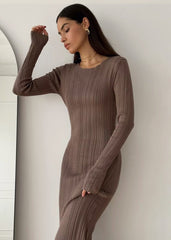 Elegant Ribbed Knit Long Sleeve Dress