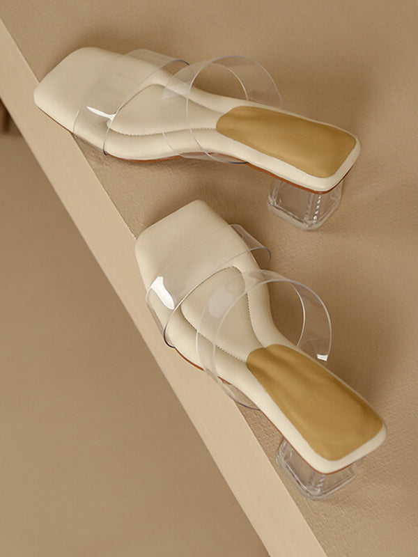 Open Toe Split-Joint Square-Toe Transparent Pumps Sandals Slippers