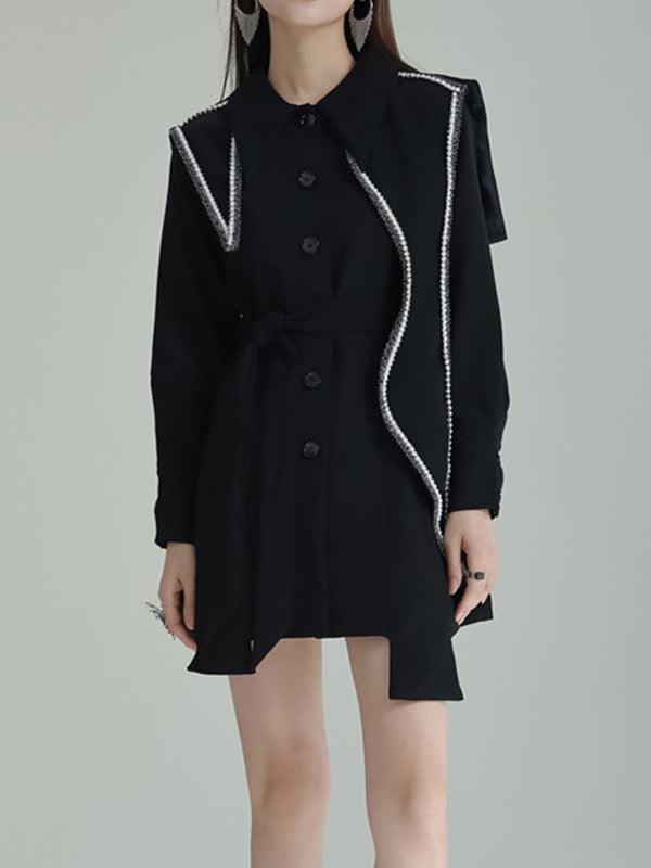 A-Line High Waisted Asymmetric Buttoned Lapel Mini Dresses