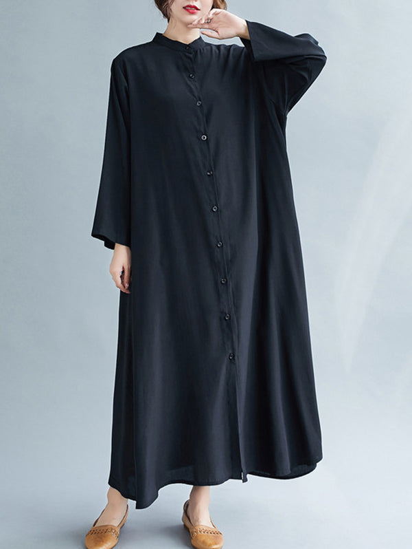 Original Solid Round-Neck Shirts Dress