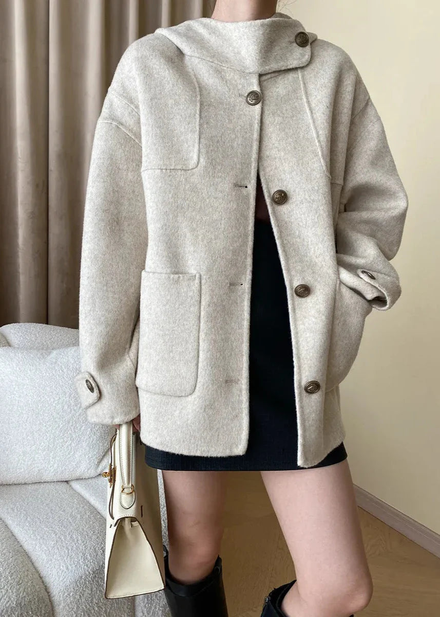 Elegant Wool Blend Hooded Cape Coat