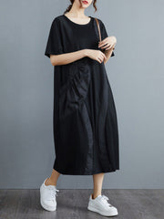 Simple Casual Solid Color Split-Joint Midi Dress