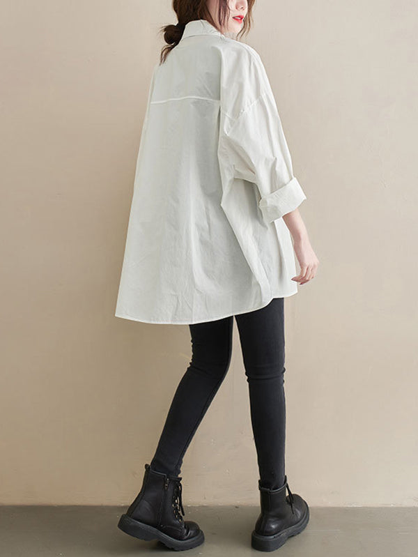 White&Black Simple Casual Loose Blouse