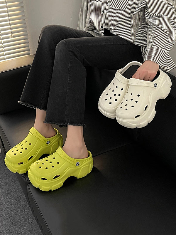 Hollow Round-Toe Crocs Platform Shoes Slider Sandals