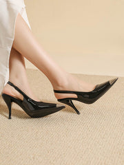 Contrast Color Split-Joint Square-Toe Pumps Sling Shoes