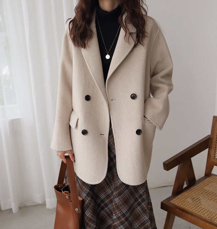 Classic Beige Cashmere Short Coat