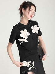 Original Stylish Applique Contrast Color T-Shirt Top