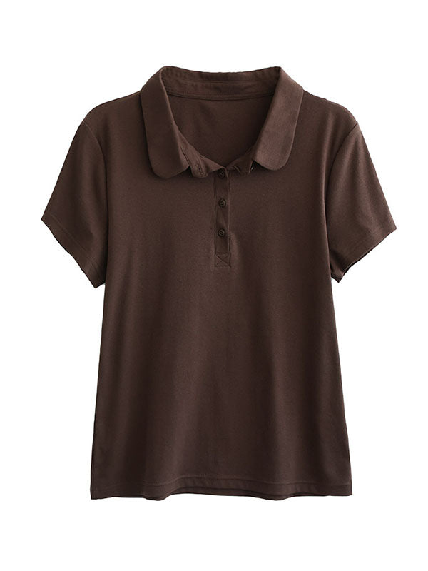 Short Sleeves Buttoned Solid Color Polo T-Shirts Tops