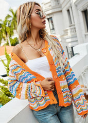 Boho Rainbow Knit Button Cardigan