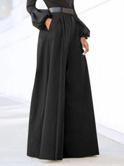 High Waisted Loose Pleated Solid Color Split-Joint Pants Trousers