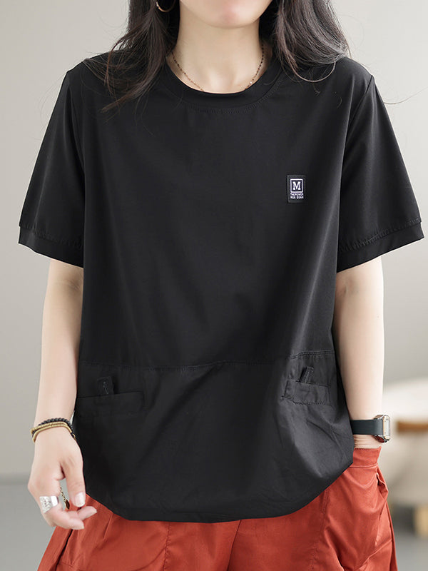 Loose Short Sleeves Split-Joint Round-Neck T-Shirts Tops