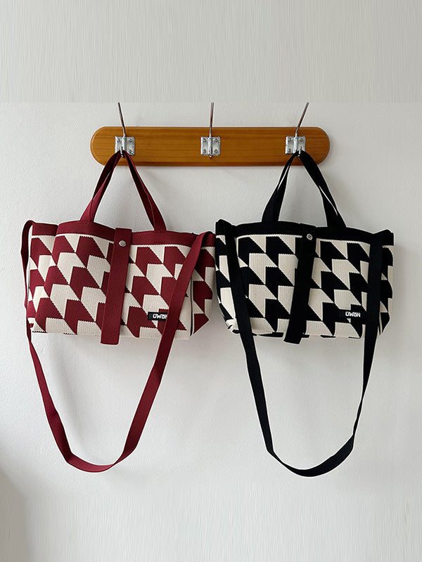 Contrast Color Split-Joint Woven Bags Handbags