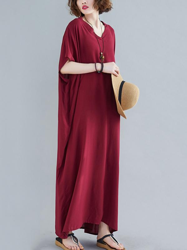 9 Colors Loose Solid Color V-Neck Maxi Dress