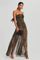 Viola Tiger Stripe Slit Sheer Maxi Dress