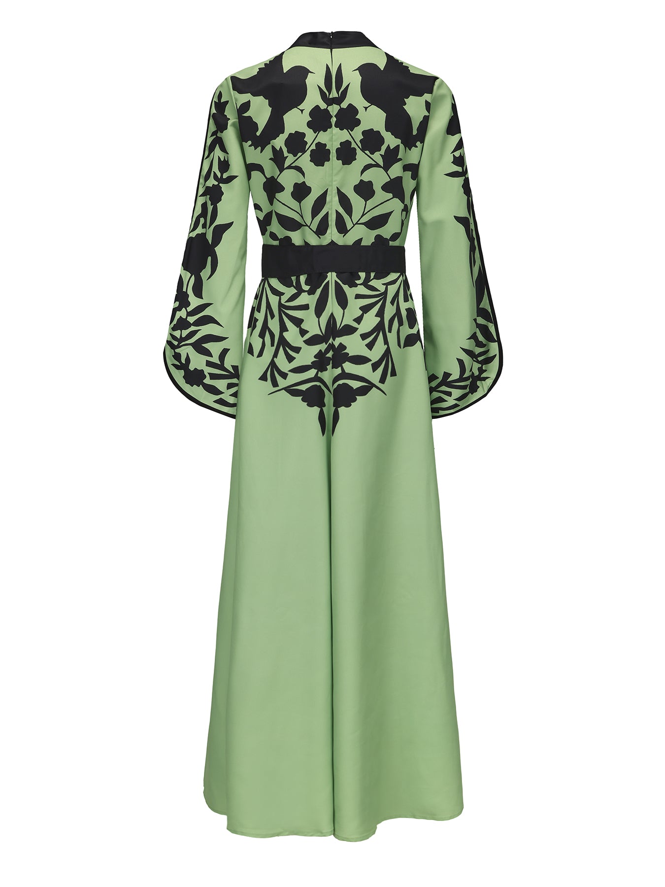 A-line Flared Sleeves Printed Tied Waist V-neck Maxi Dresses