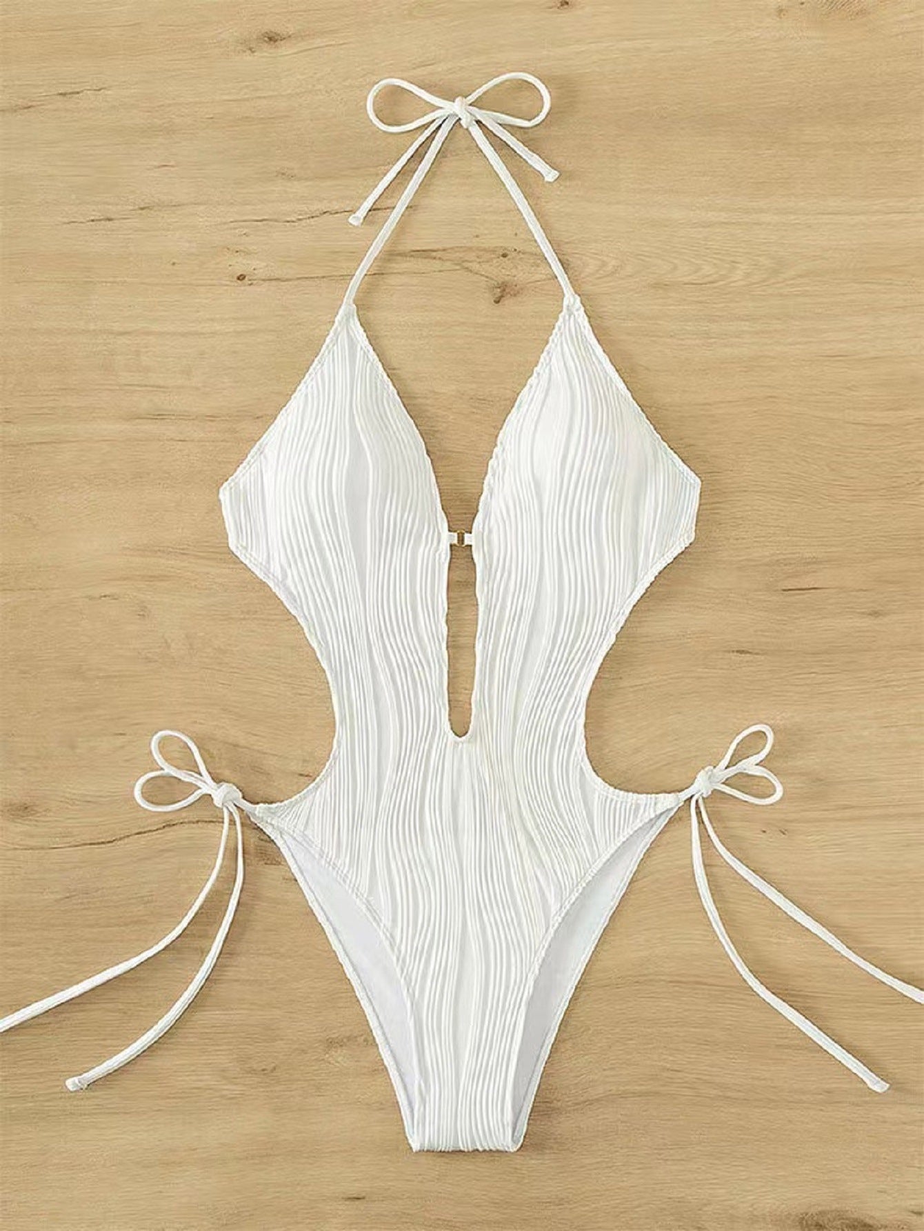 Tides of Elegance - Halter Cutout One-Piece Swimsuit