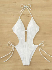 Tides of Elegance - Halter Cutout One-Piece Swimsuit