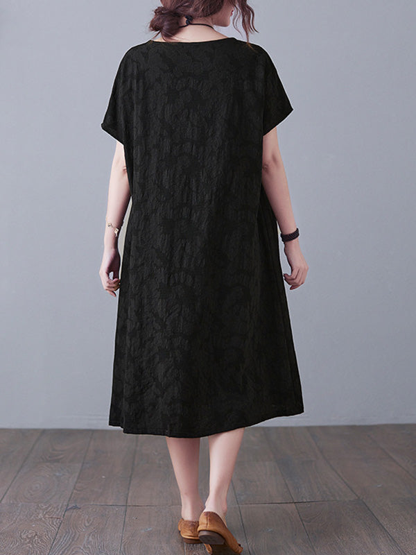 Original Solid Jacquard Short Sleeve Midi Dress