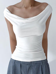 Skinny Sleeveless Backless Solid Color Split-Joint Tied Off-The-Shoulder T-Shirts Tops