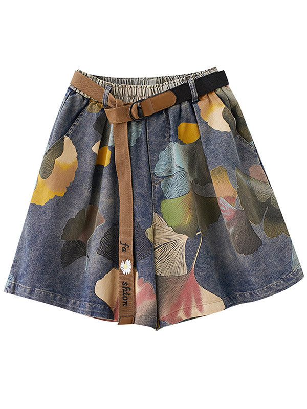 Original Floral Wide Leg Denim Shorts Bottoms