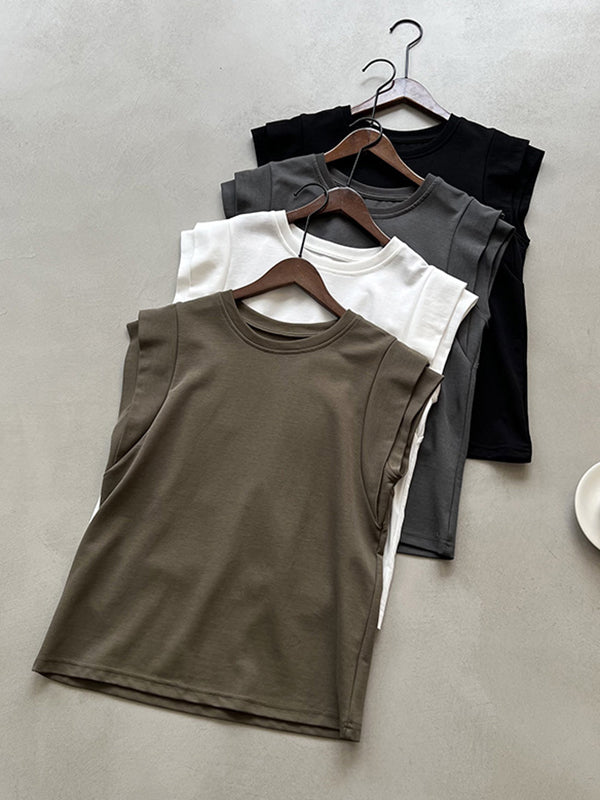 Loose Sleeveless Split-Joint Round-Neck T-Shirts Tops