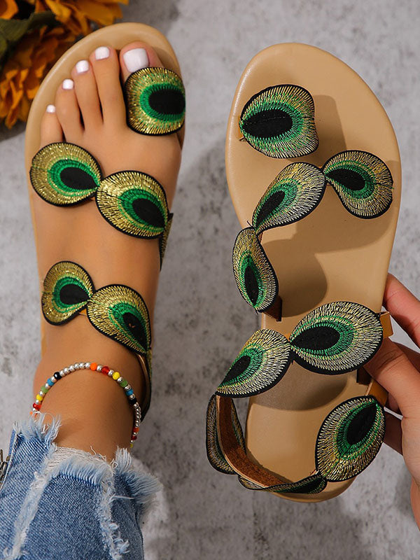 Embroidered Open Toe Split-Joint Sandals