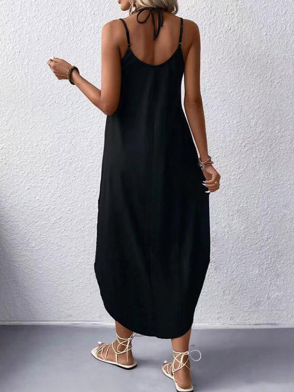 Loose Plus Size Solid Color Spaghetti-Neck Maxi Dresses