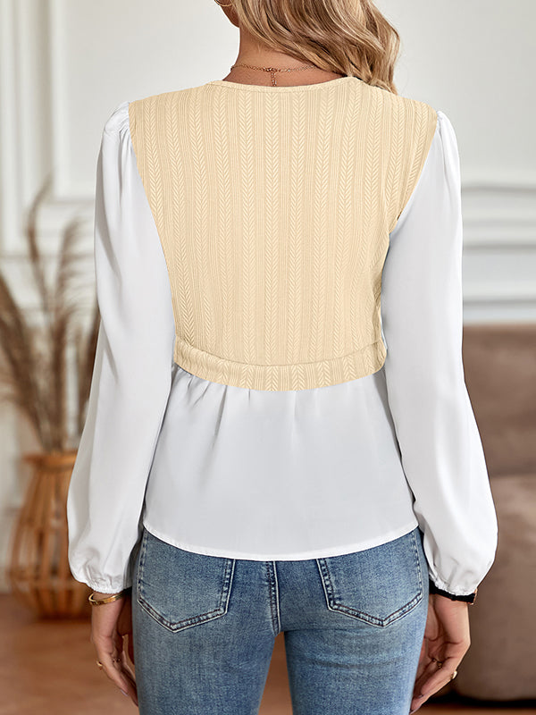 Long Sleeves Loose Asymmetric Elasticity Split-Joint V-Neck Blouses&Shirts Tops