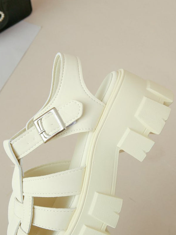 Belt Buckle Hollow Round-Toe Split-Joint Gladiators Platform Shoes Sandals